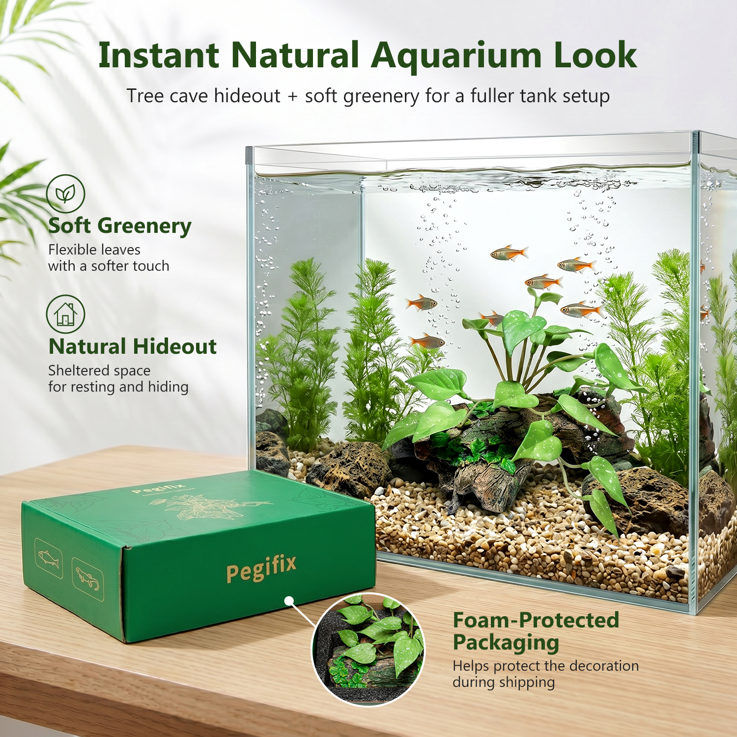 Pegifix Tree Cave with Soft Greenery for Aquariums & Terrariums